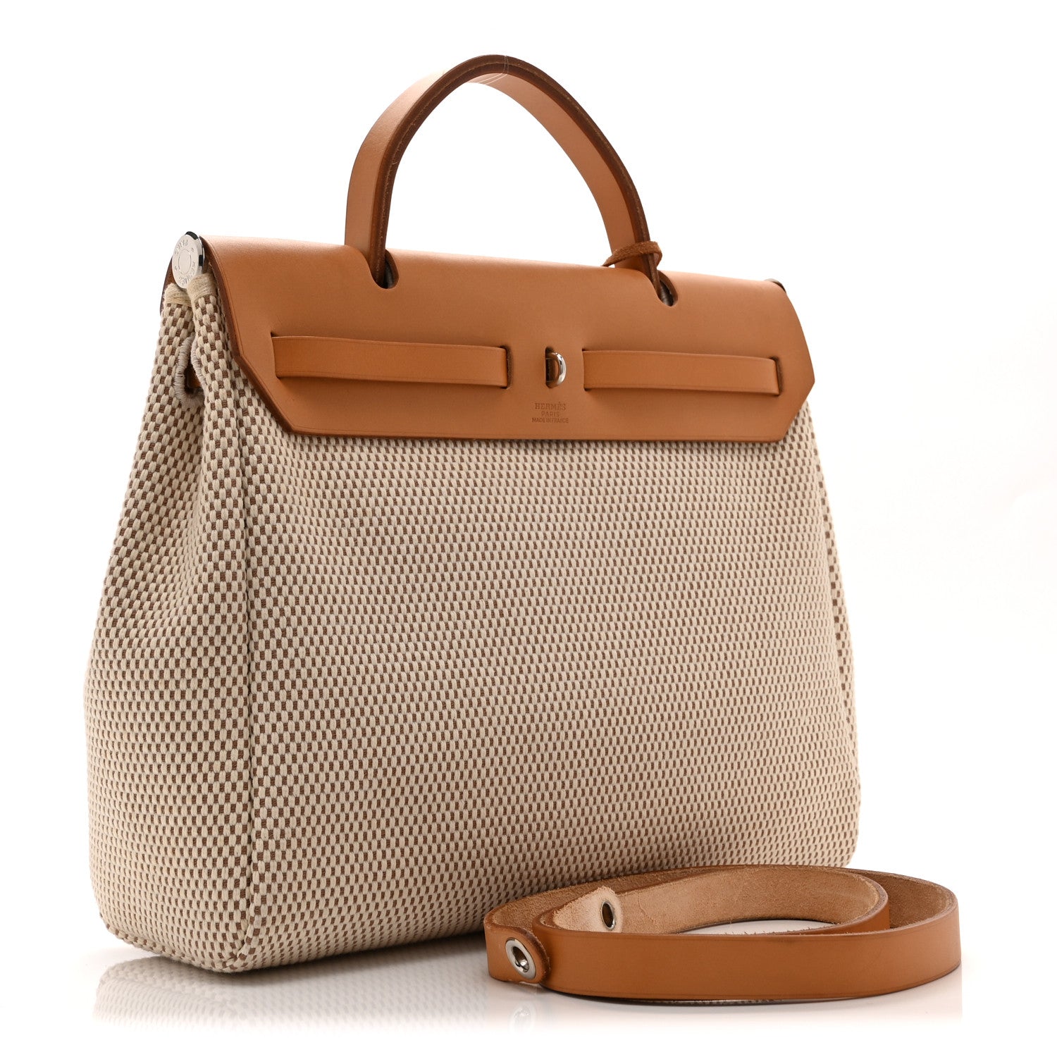 Hermes Toile Vache Calfskin Herbag 30 PM Black Natural 4 of 12