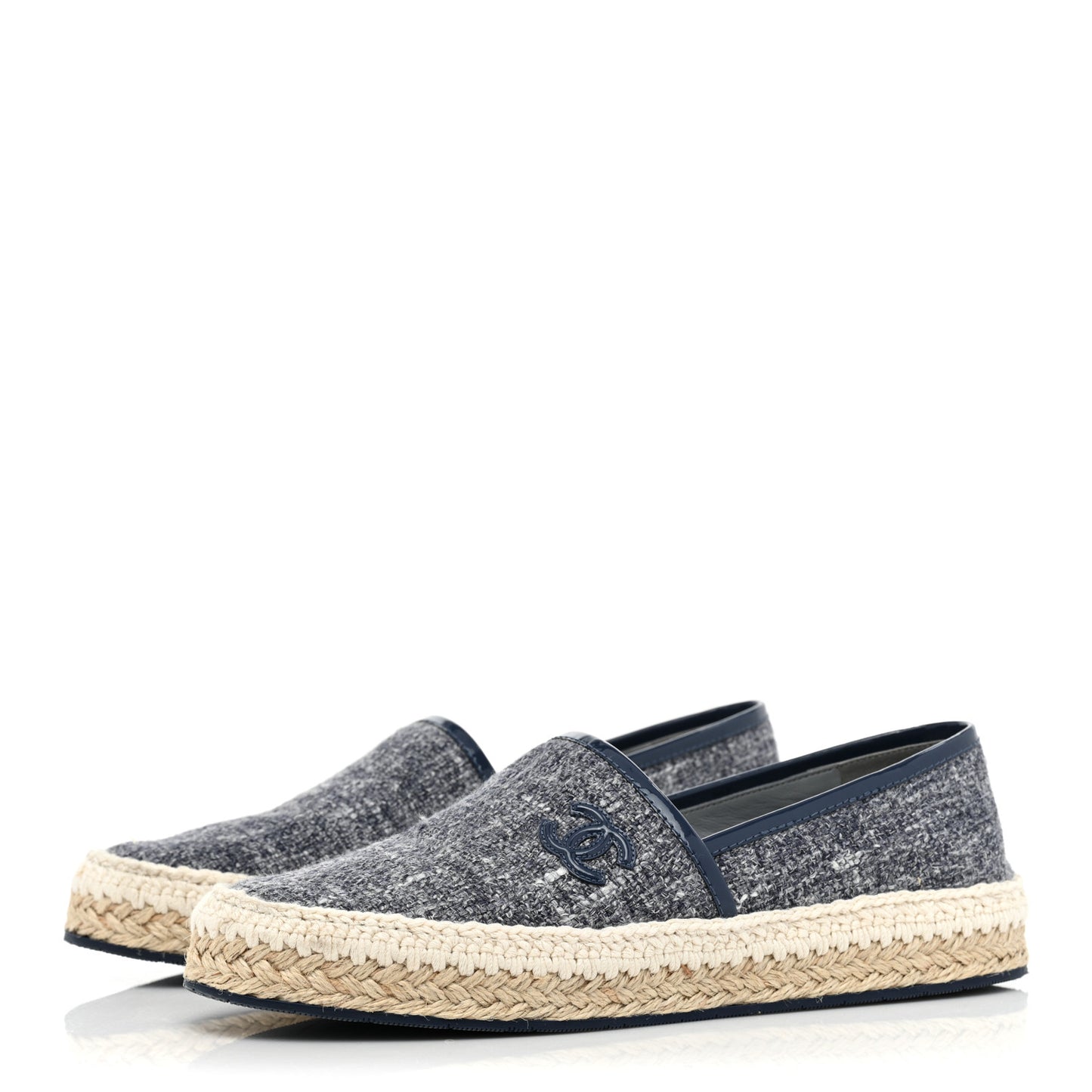 Fabric Patent Calfskin CC Espadrilles 37 Blue