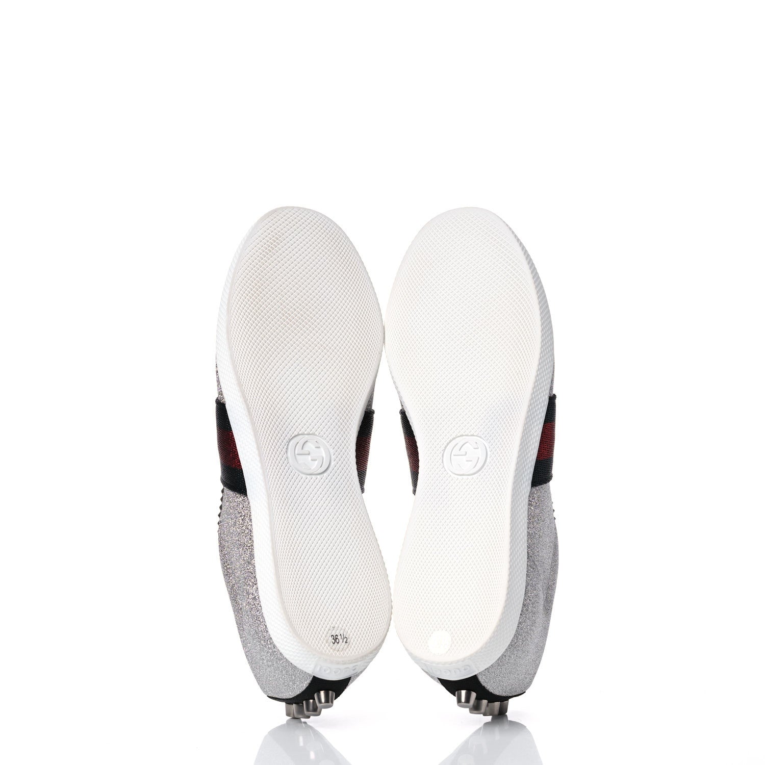 Gucci Glitter Fabric Studded Web Womens Sneakers 36.5 Silver 5 of 10
