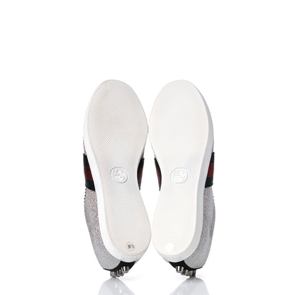Gucci Glitter Fabric Studded Web Womens Sneakers 36.5 Silver 5 of 10