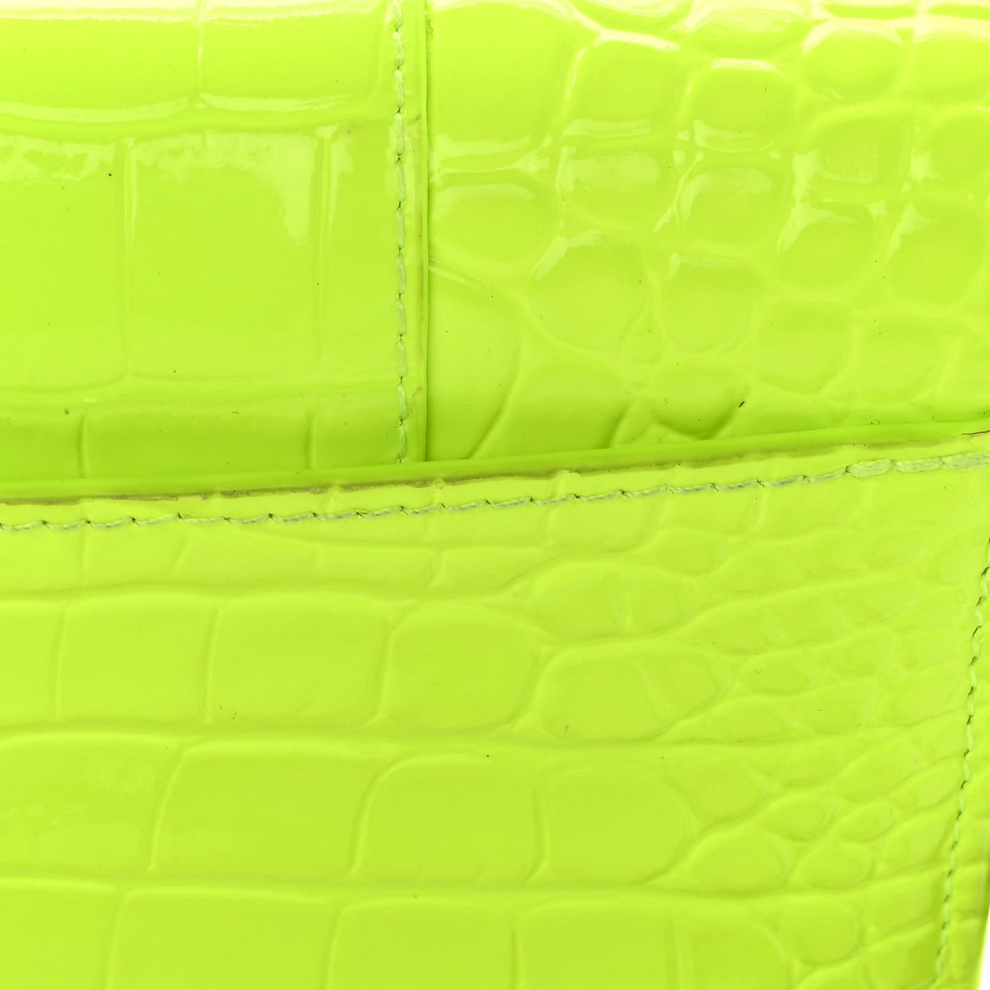 Shiny Calfskin Crocodile Embossed Hourglass Chain Bag Fluo Yellow