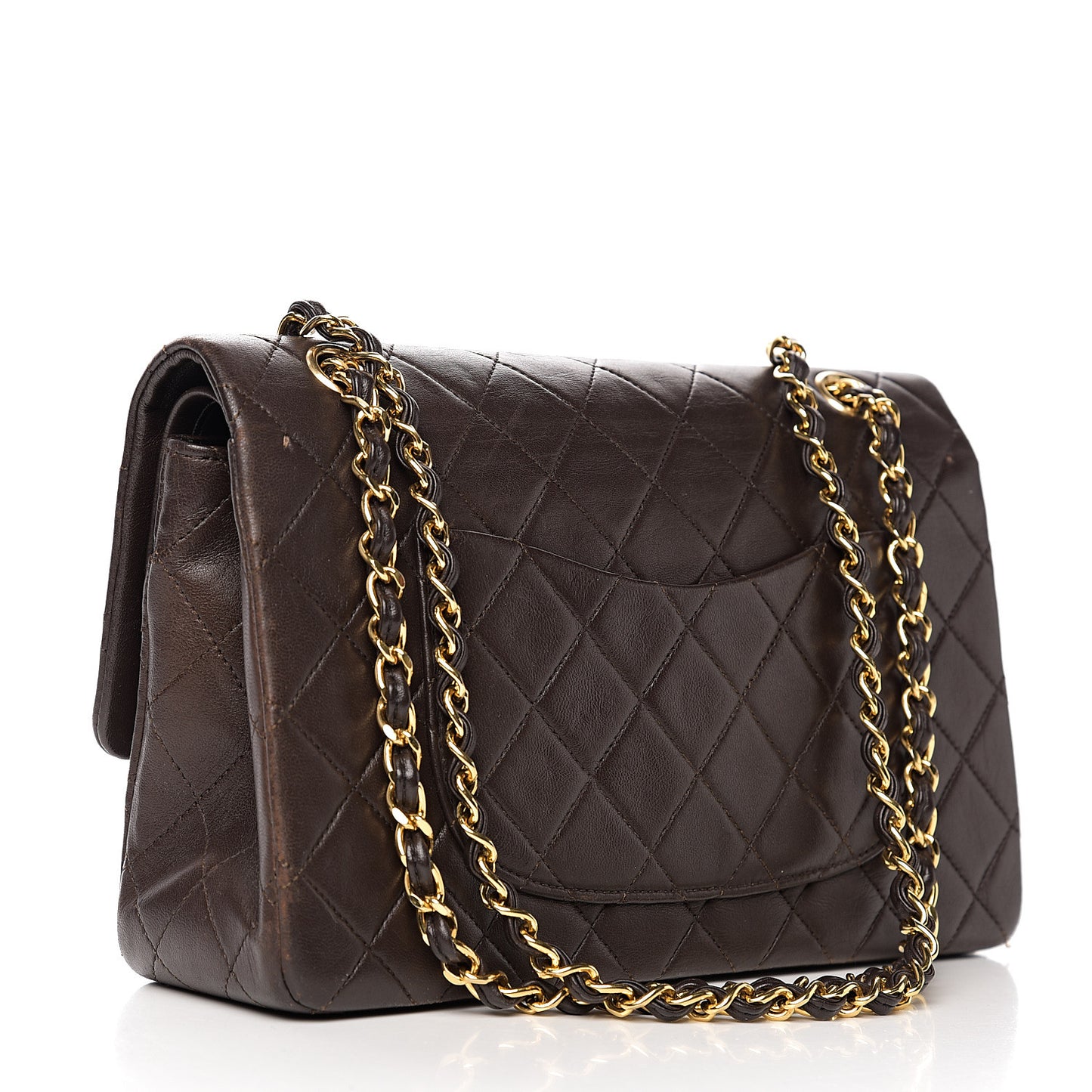 Lambskin Quilted Medium Double Flap Dark Brown