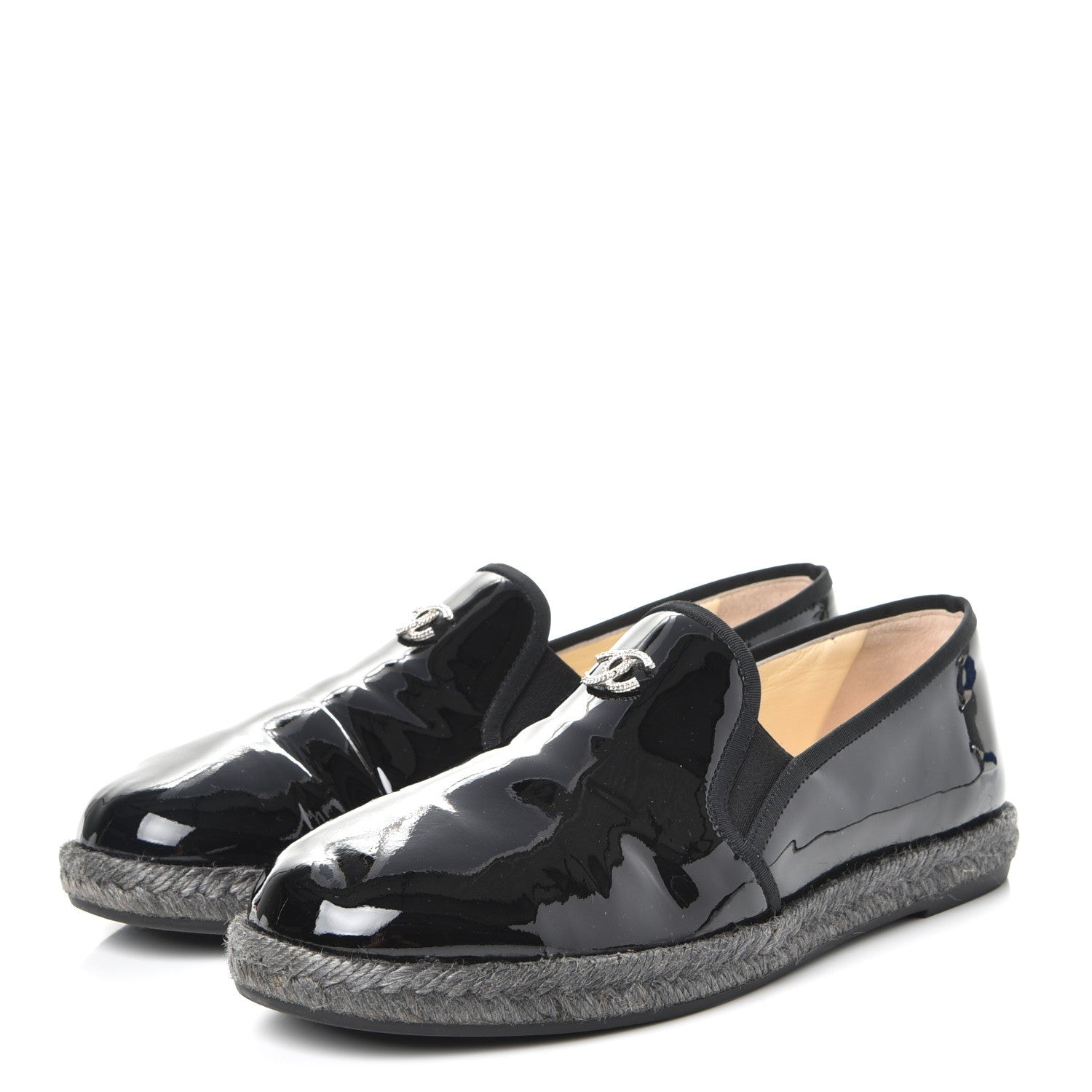 Chanel Patent Calfskin CC Mocassin Loafer Espadrilles 38 Black 3 of 10