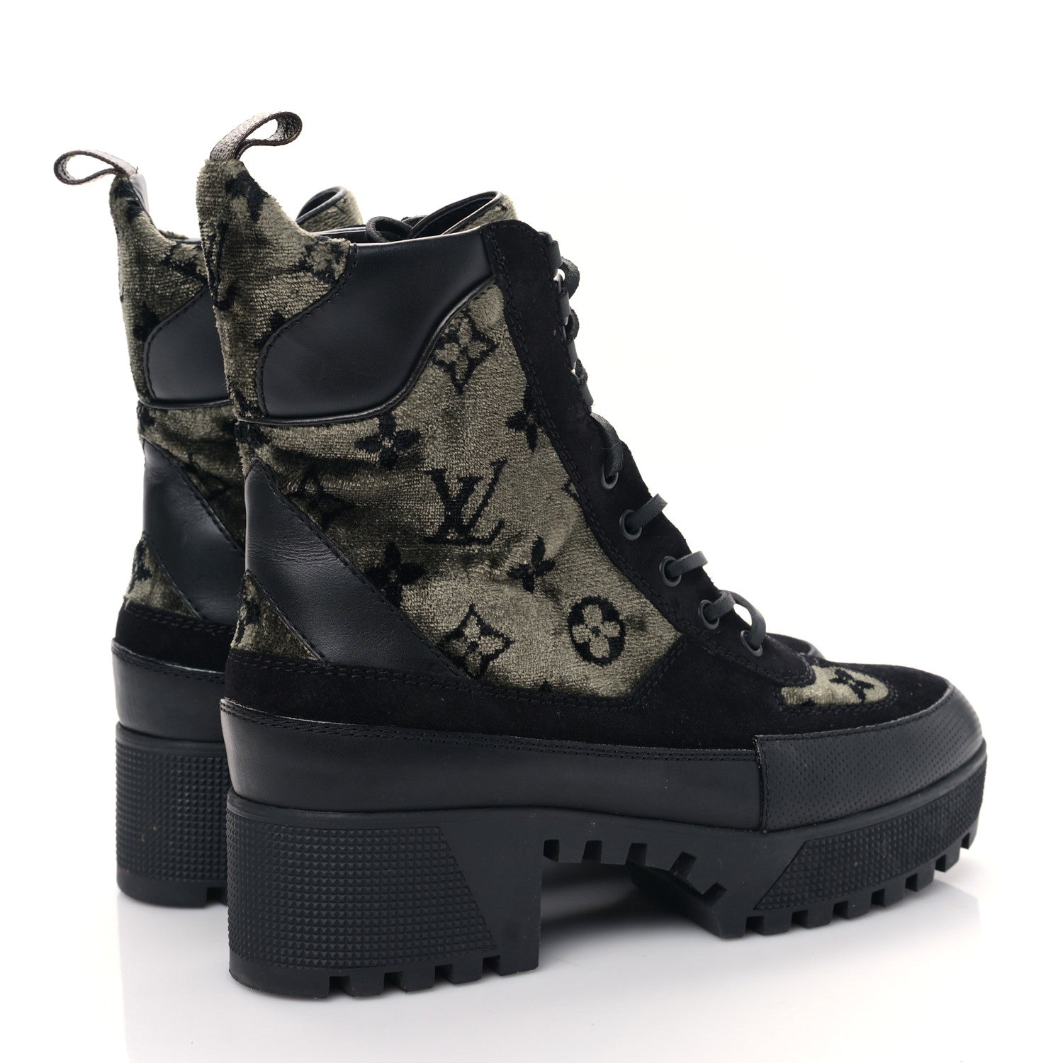 Louis Vuitton Velvet Calfskin Monogram Laureate Platform Desert Boots 39 Black Green 4 of 7
