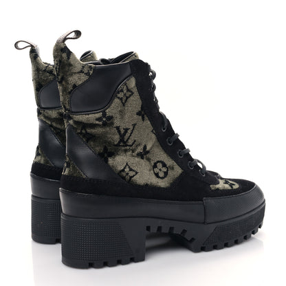Louis Vuitton Velvet Calfskin Monogram Laureate Platform Desert Boots 39 Black Green 4 of 7