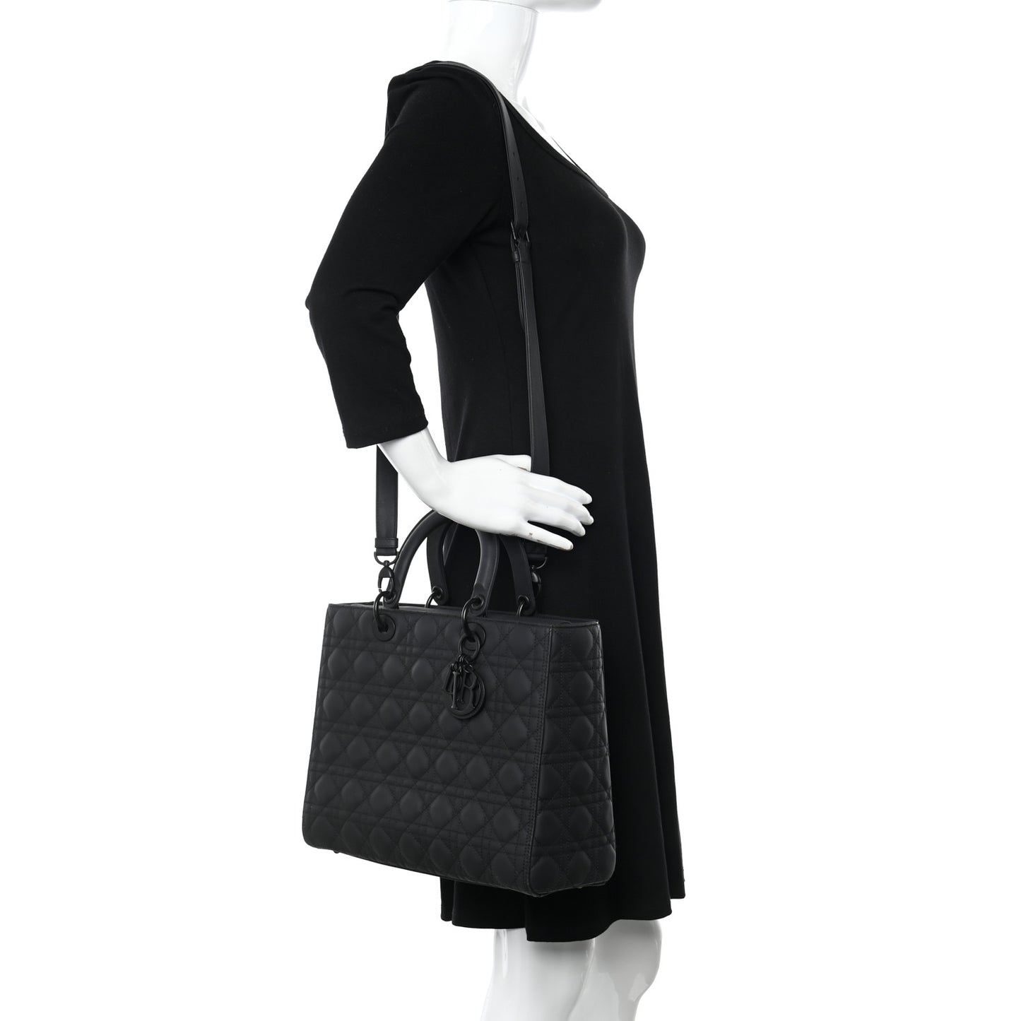 Ultra Matte Calfskin Cannage Large Lady Dior Black