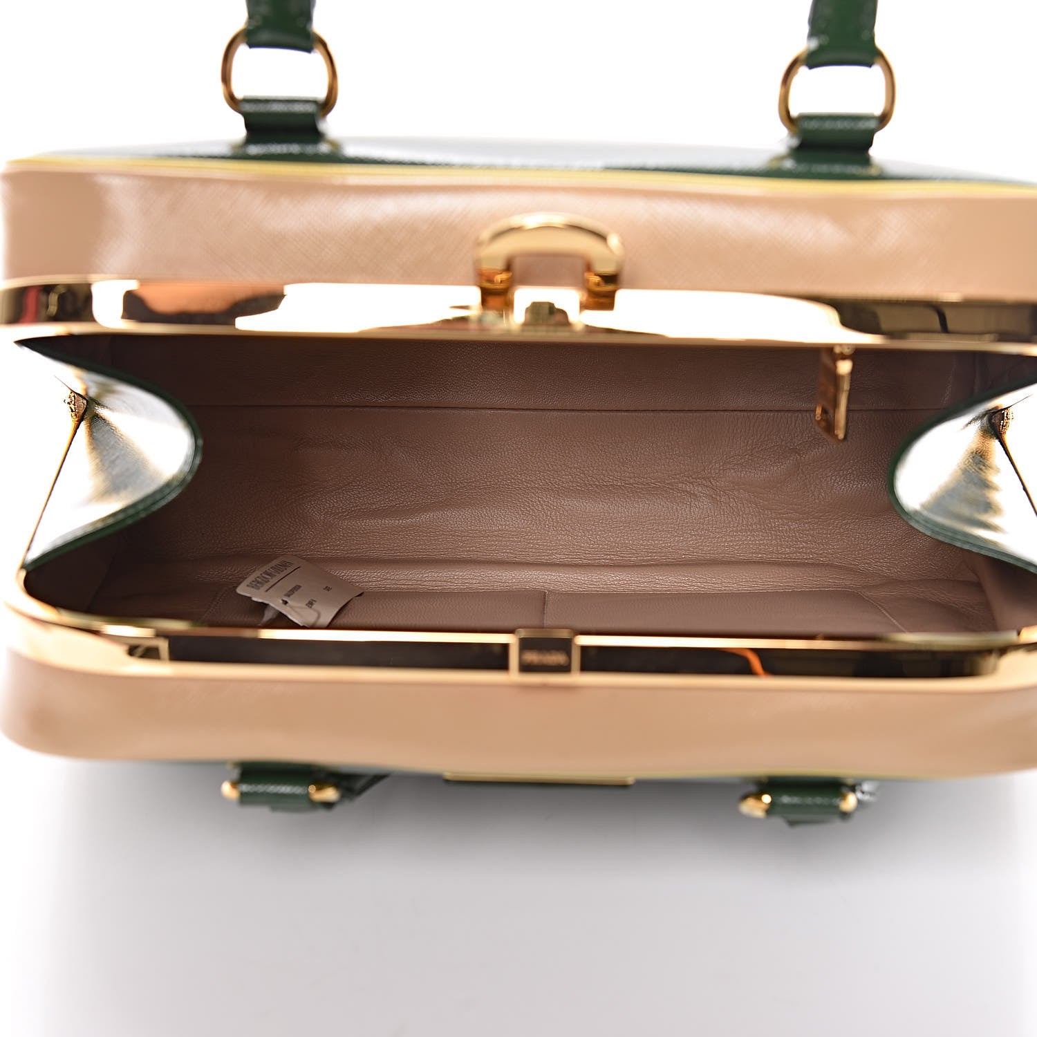 Prada Saffiano Vernice Pyramid Bag Larice Sabbia 5 of 9