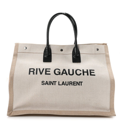 Saint Laurent Linen Calfskin Rive Gauche Tote Greggio Natural 1 of 10