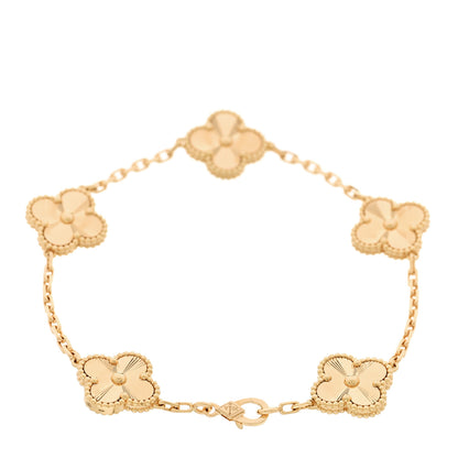 Van Cleef & Arpels 18K Yellow Gold 5 Motifs Guilloche Vintage Alhambra Bracelet 2 of 6