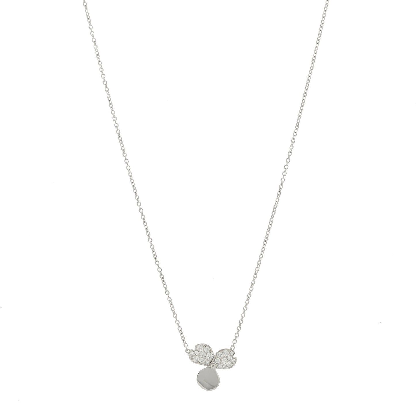 Platinum Diamond .17ctw Small Paper Flowers Pendant Necklace
