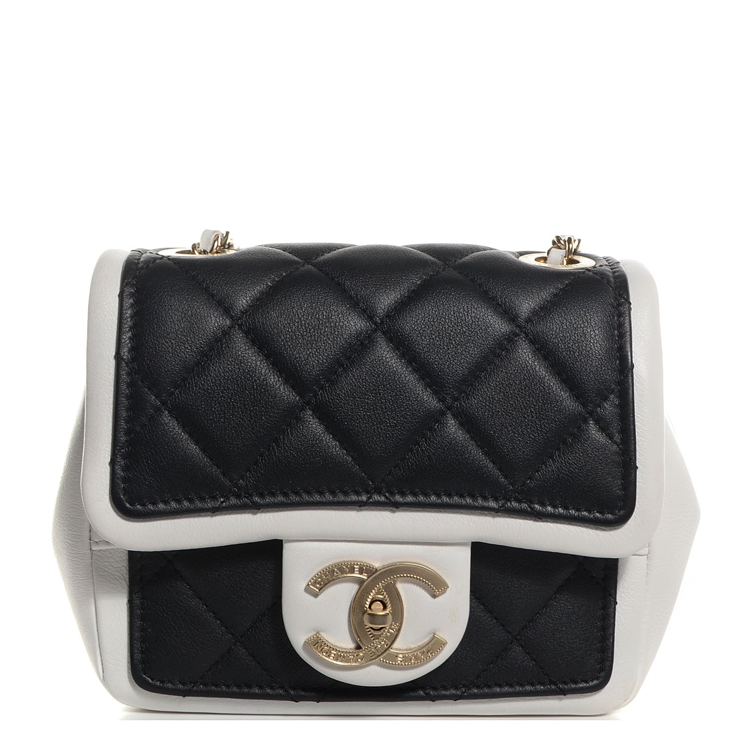 Chanel Calfskin Quilted Graphic Mini Flap Bag Black White 1 of 9