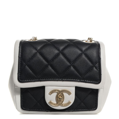 Chanel Calfskin Quilted Graphic Mini Flap Bag Black White 1 of 9