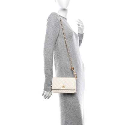 Chanel Lambskin Quilted CC Pearl Crush Wallet on Chain WOC White 2 of 14
