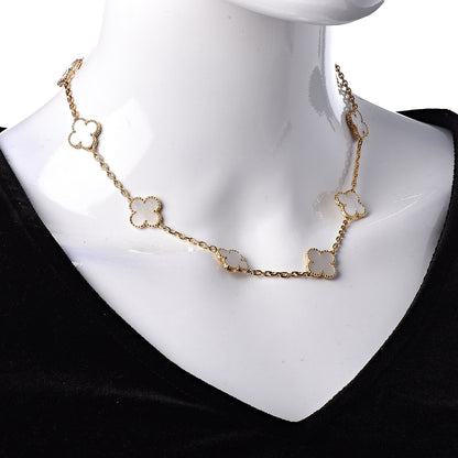 Van Cleef & Arpels 18K Yellow Gold Mother of Pearl 10 Motifs Vintage Alhambra Necklace 2 of 7