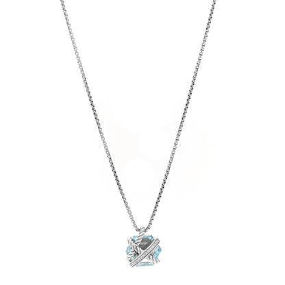 David Yurman Sterling Silver Diamond Blue Topaz 10mm Petite Cable Wrap Pendant Necklace 1 of 5