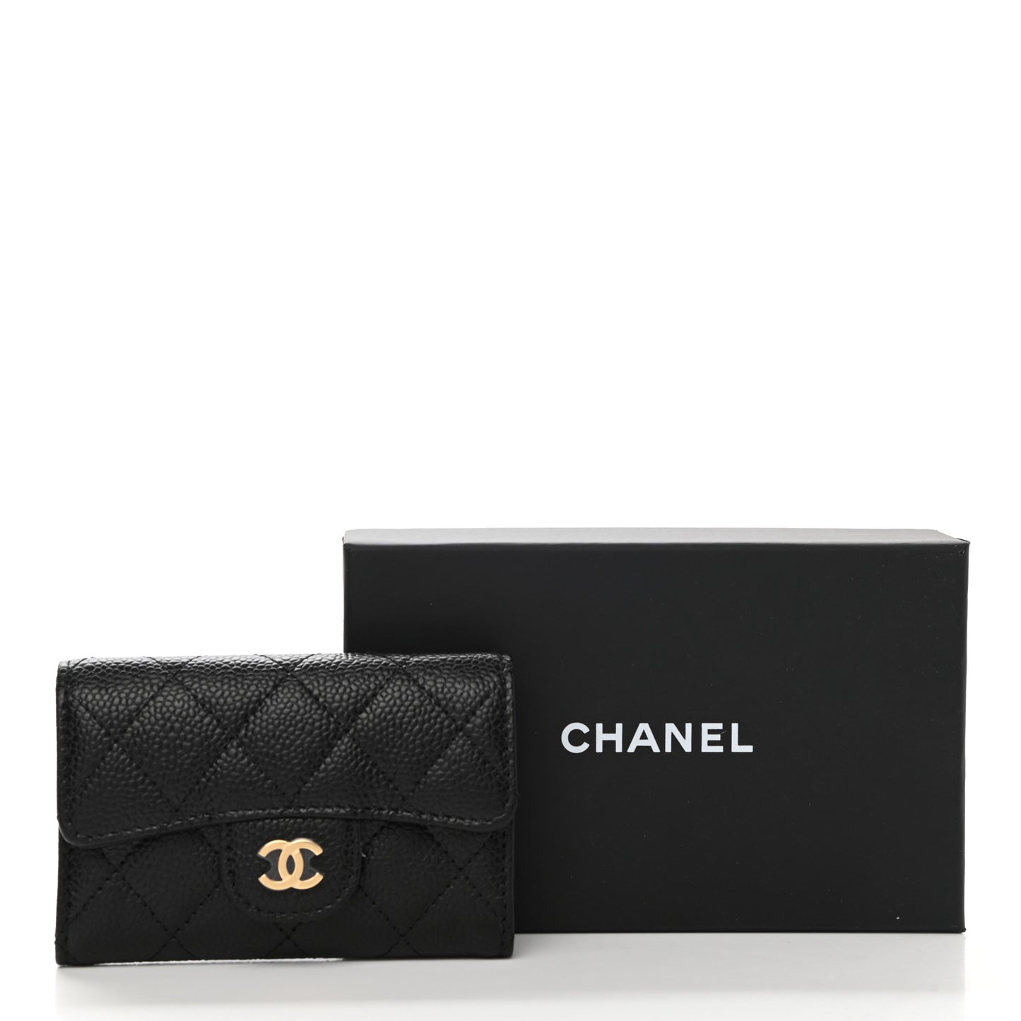 Caviar Quilted Flap Card Holder Wallet Black