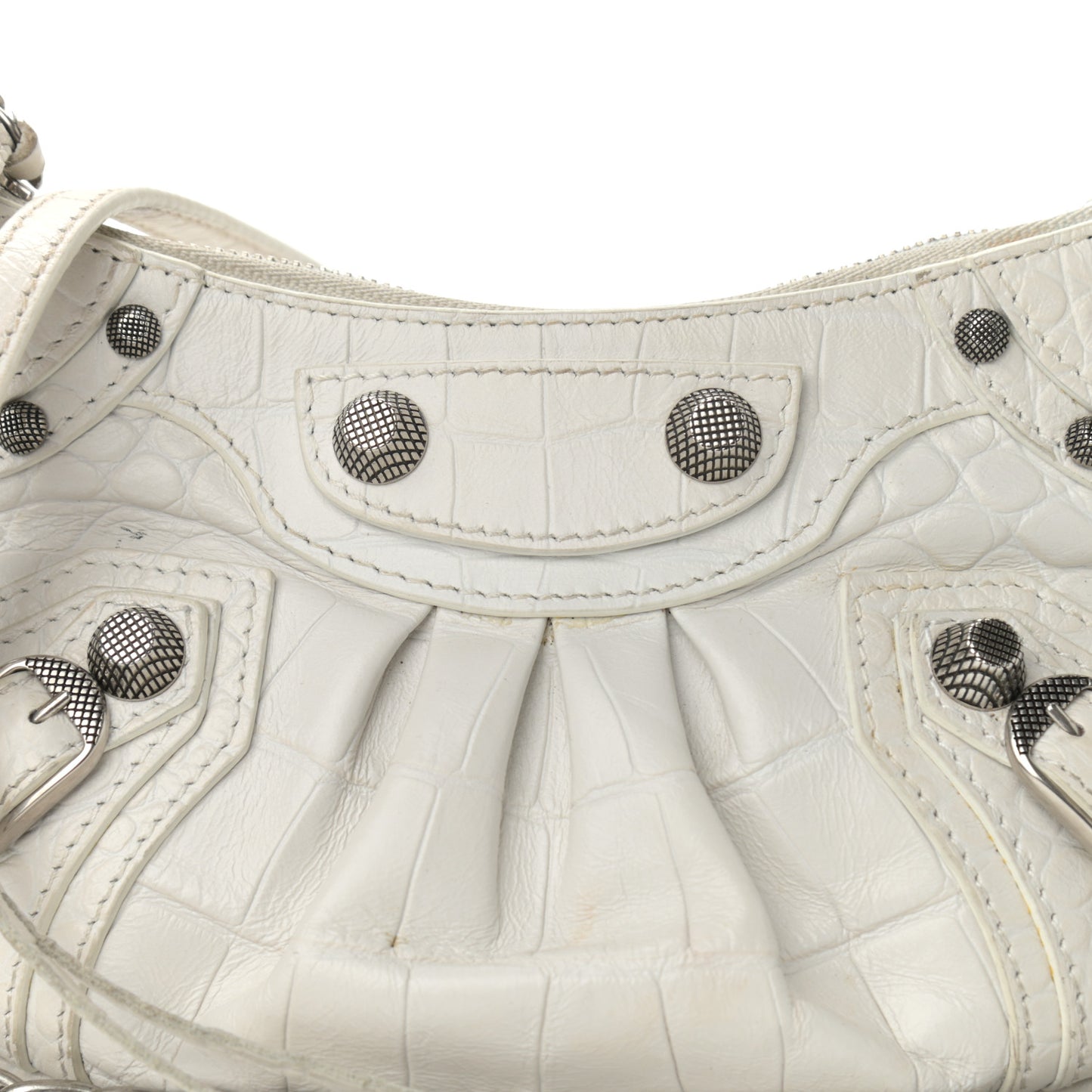 Extra Supple Calfskin Crocodile Embossed Le Cagole Mini Purse With Chain White