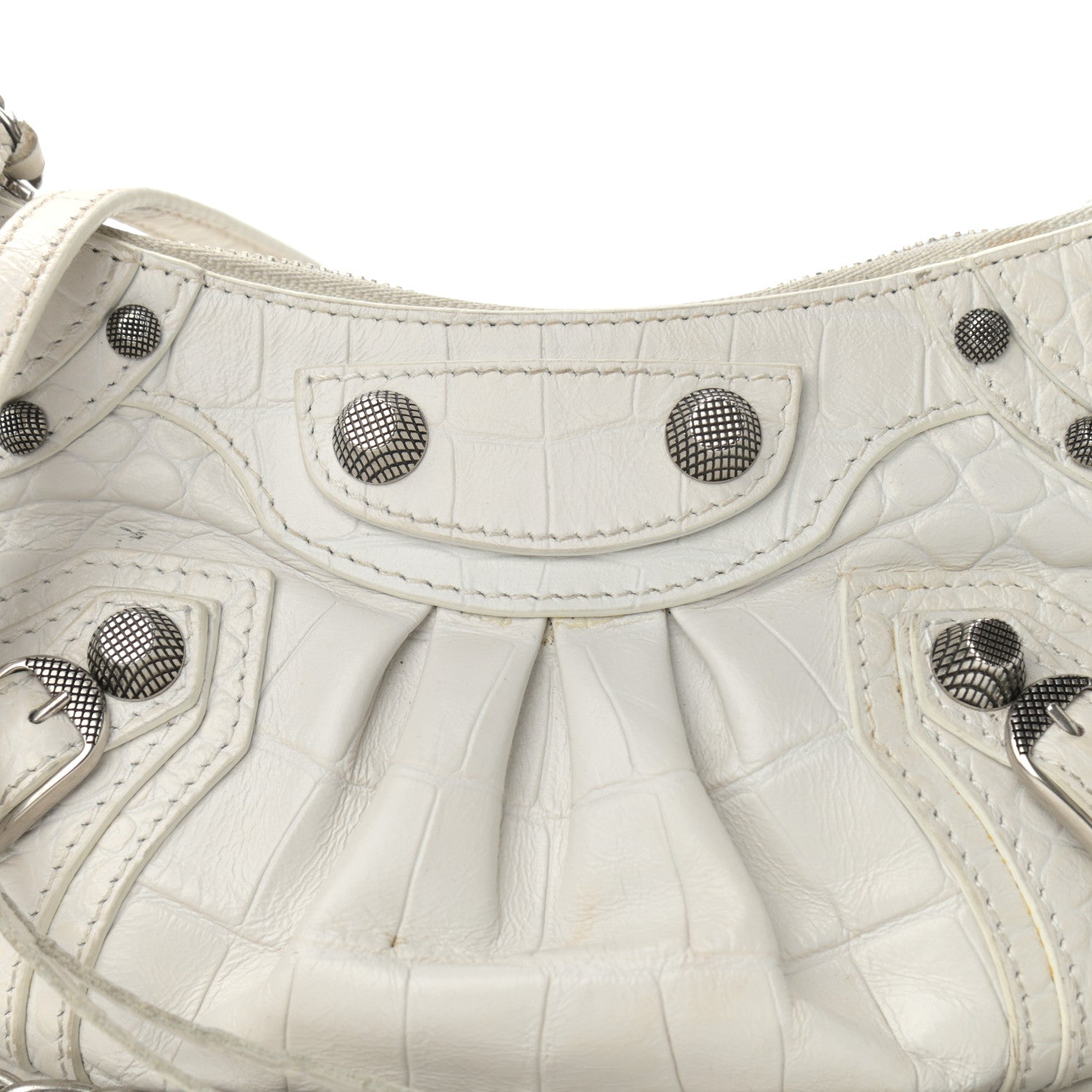 Balenciaga Extra Supple Calfskin Crocodile Embossed Le Cagole Mini Purse With Chain White 7 of 10