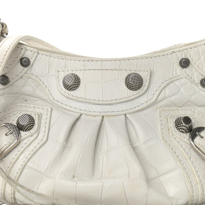 Balenciaga Extra Supple Calfskin Crocodile Embossed Le Cagole Mini Purse With Chain White 7 of 10