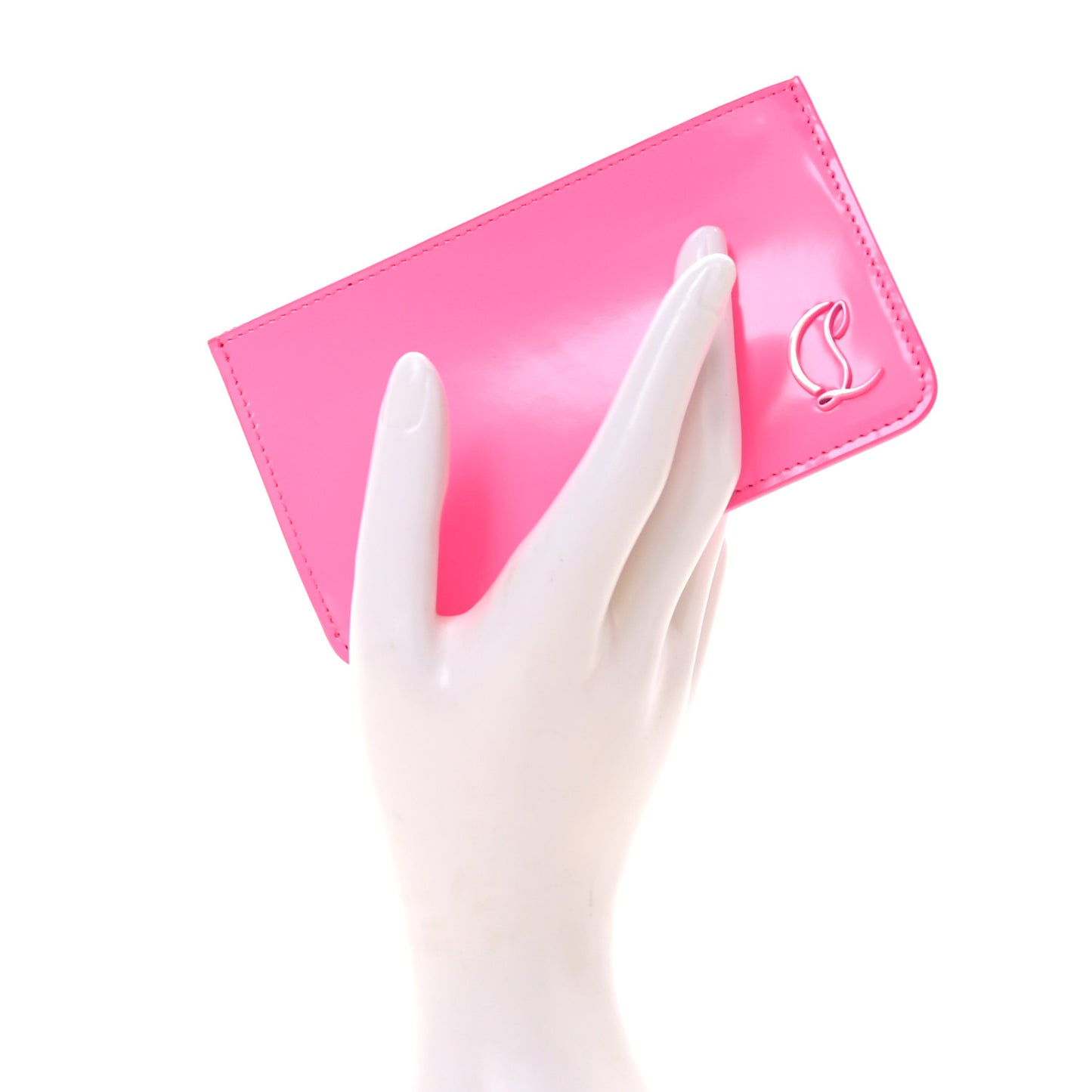 Calfskin Abrasivato Loubi54 Zipped Card Holder Fluo Pink