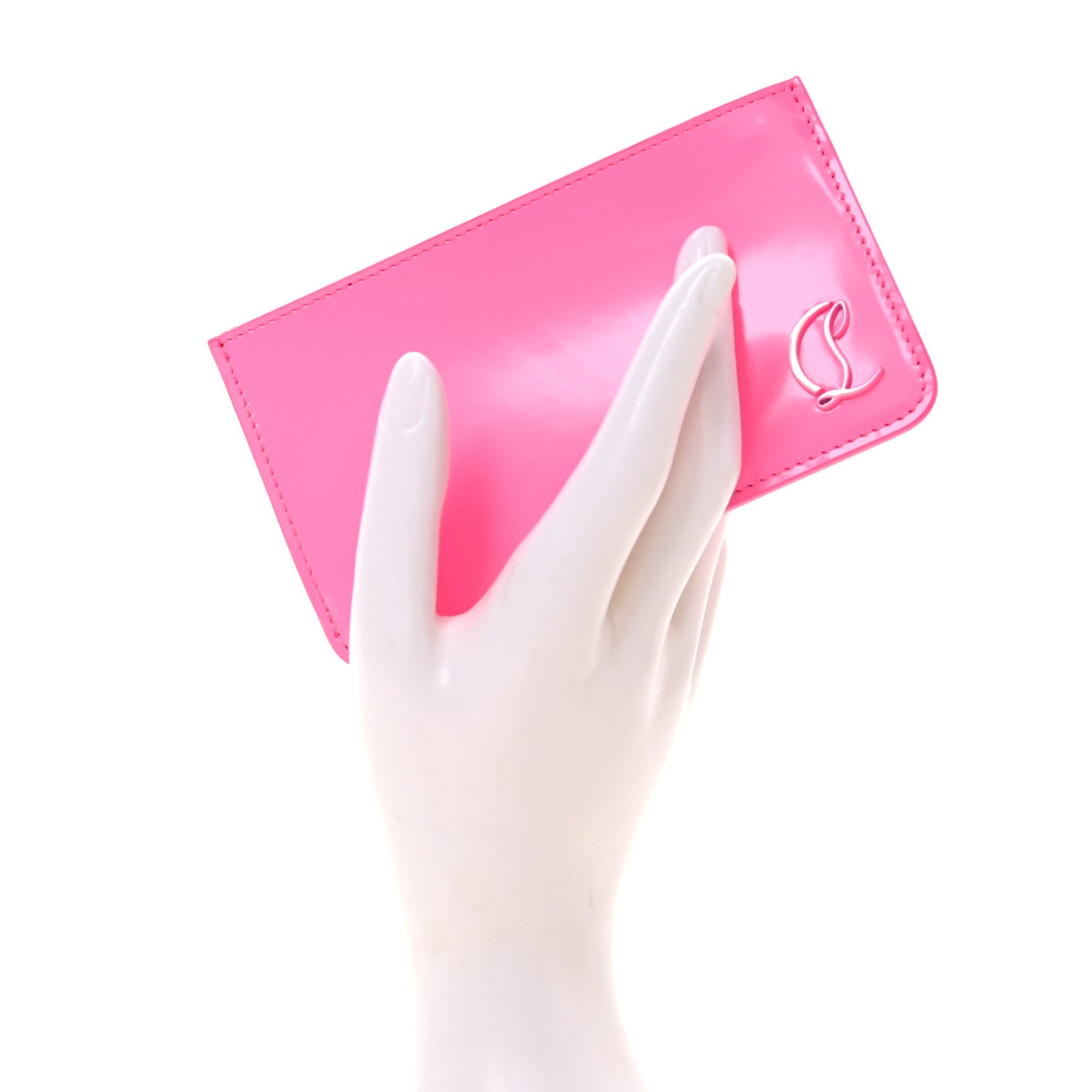 Christian Louboutin Calfskin Abrasivato Loubi54 Zipped Card Holder Fluo Pink 2 of 7