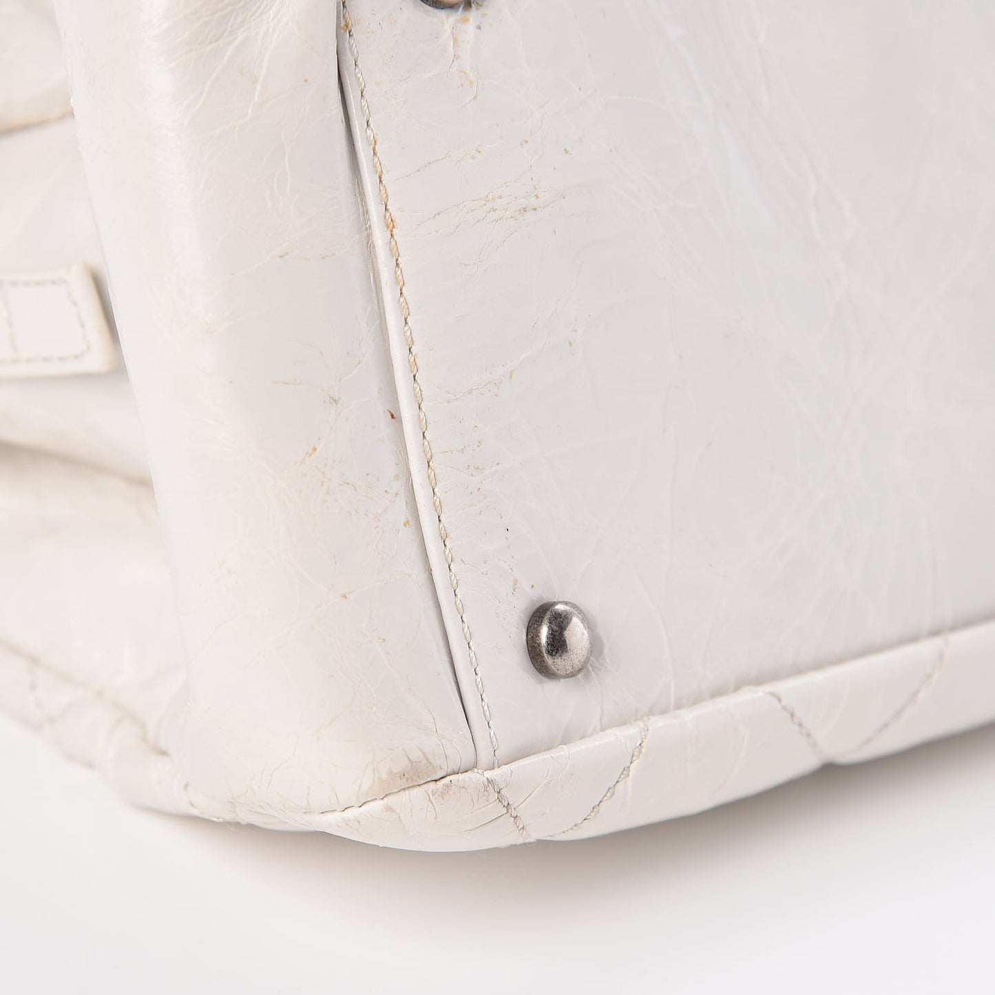 Glazed Crackled Calfskin Small Reissue Tote White