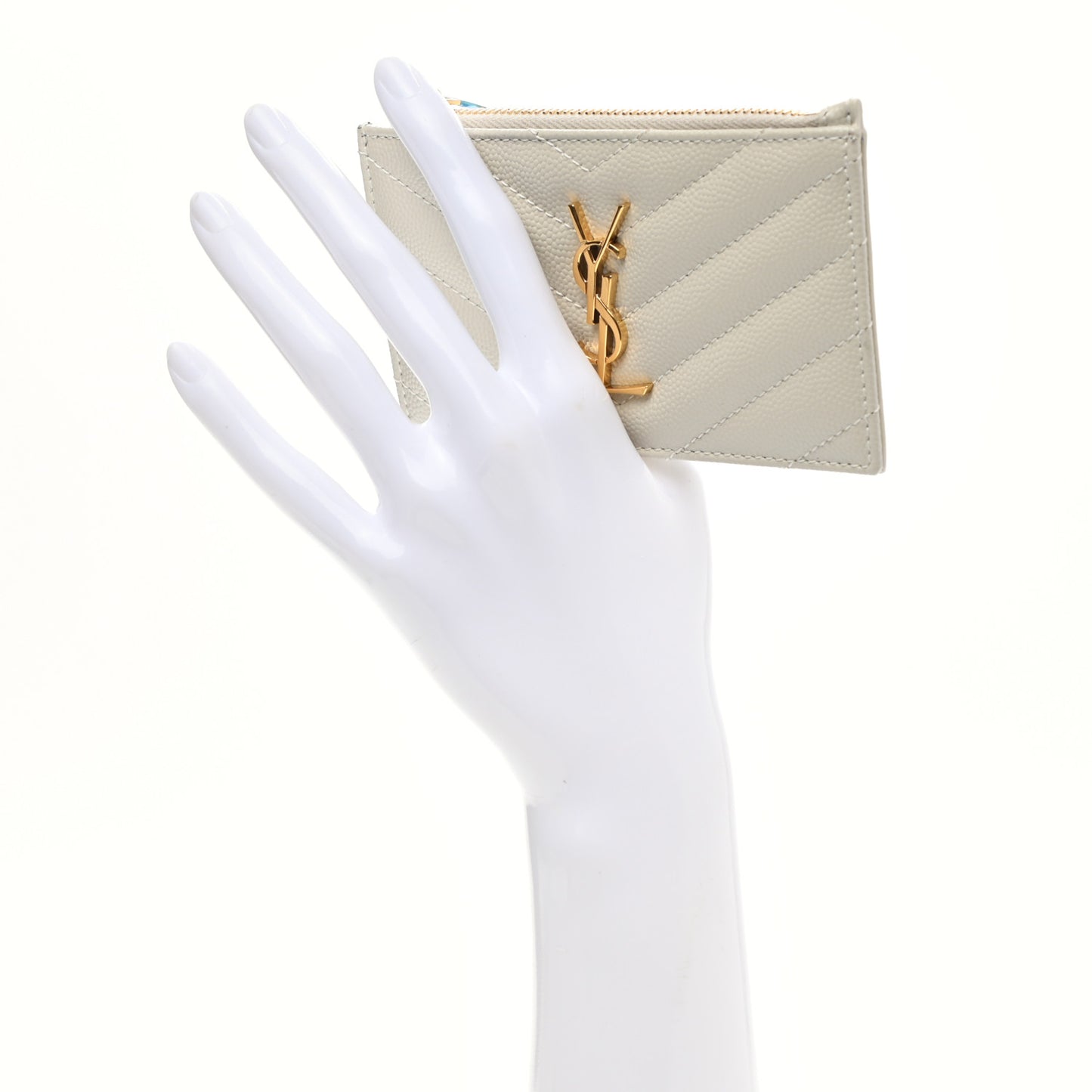 Grain De Poudre Matelasse Chevron Monogram Fragments Zippered Card Case Crema Soft
