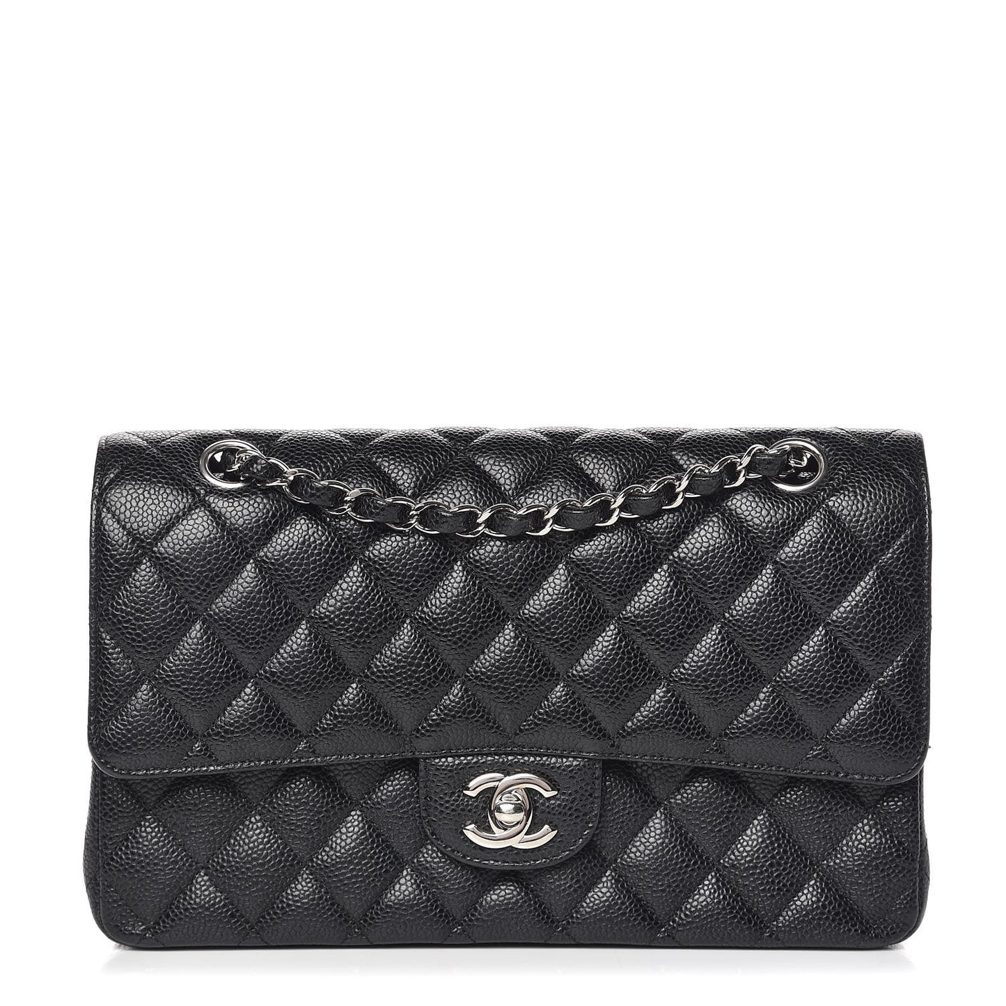 Caviar Quilted Medium Double Flap Black