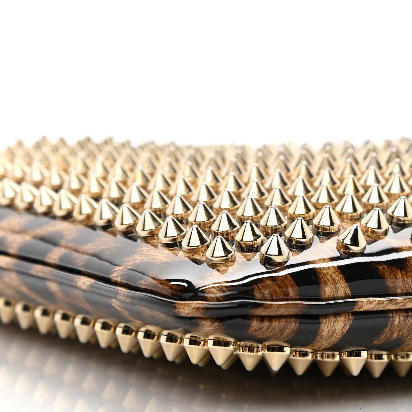 Patent Leopard Print Loubiposh Spiked Crossbody Clutch