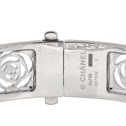 Chanel 18K White Gold Diamond Camelia Ajoure Bangle Bracelet L 3 of 3