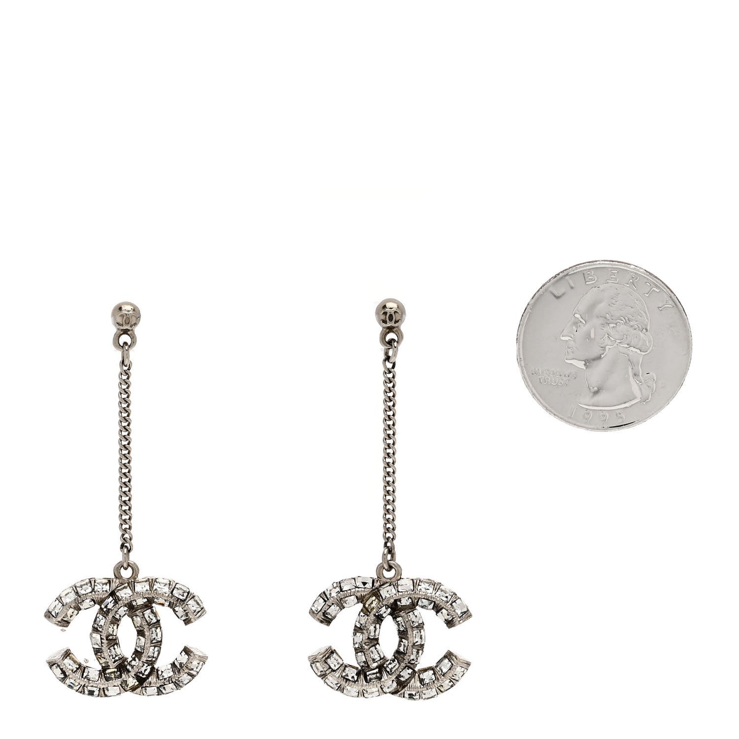 Baguette Crystal CC Drop Earrings Silver
