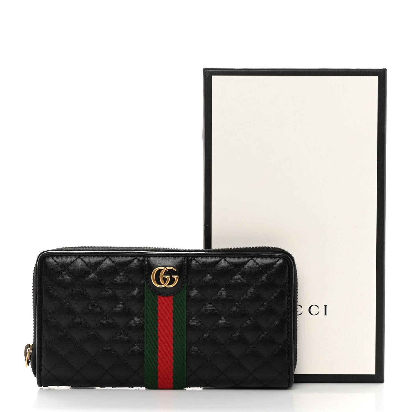 Calfskin Web Trapuntata GG Zip Around Wallet Black