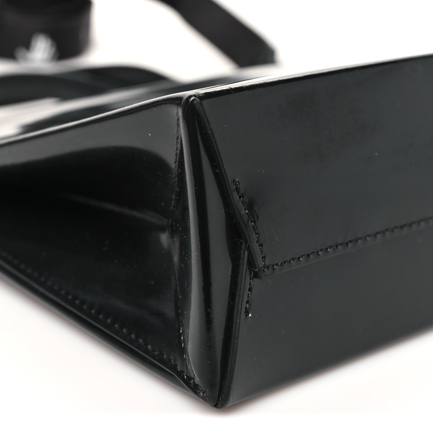Patent Calfskin Logo Box Bag Black