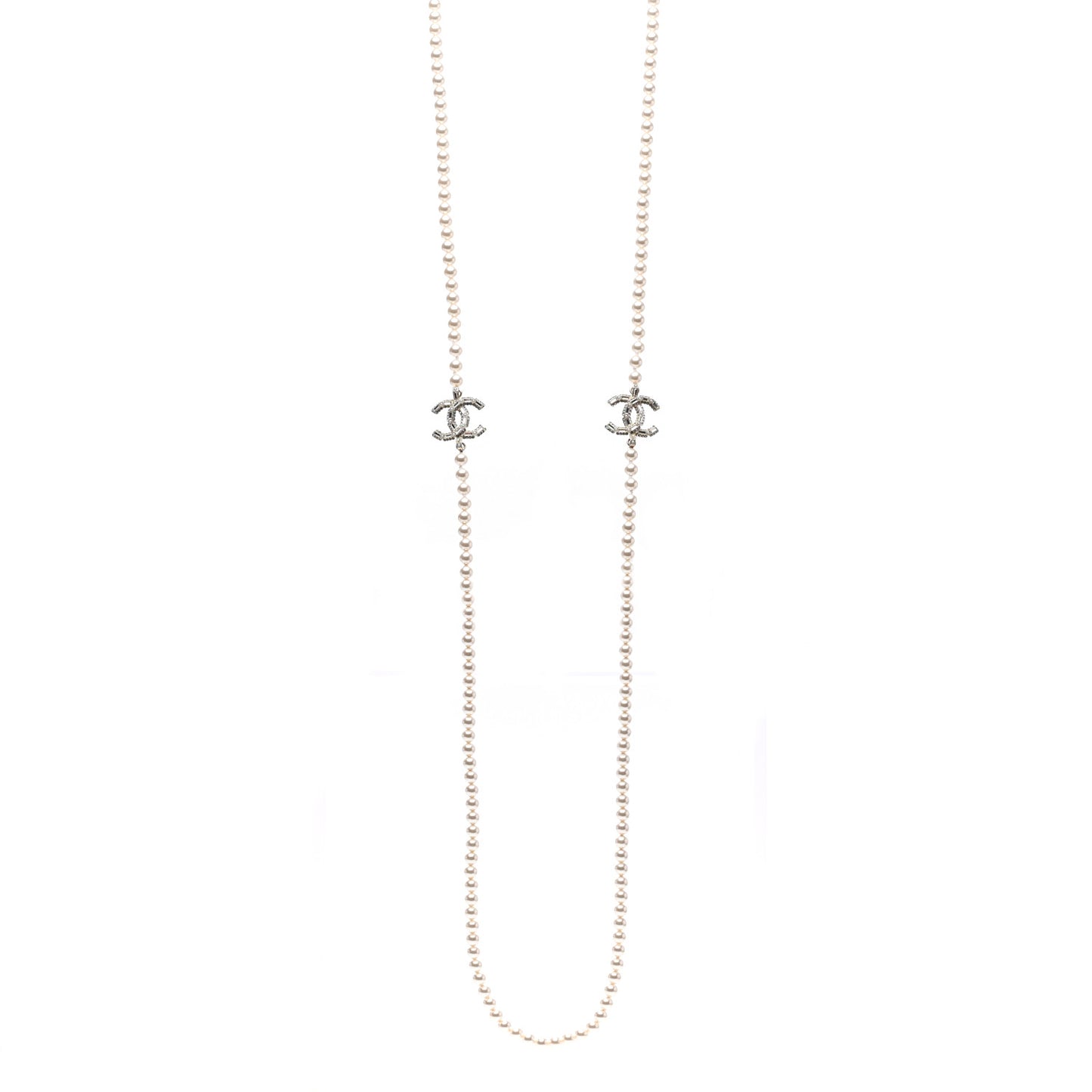 Pearl Baguette Crystal CC Long Necklace Gold