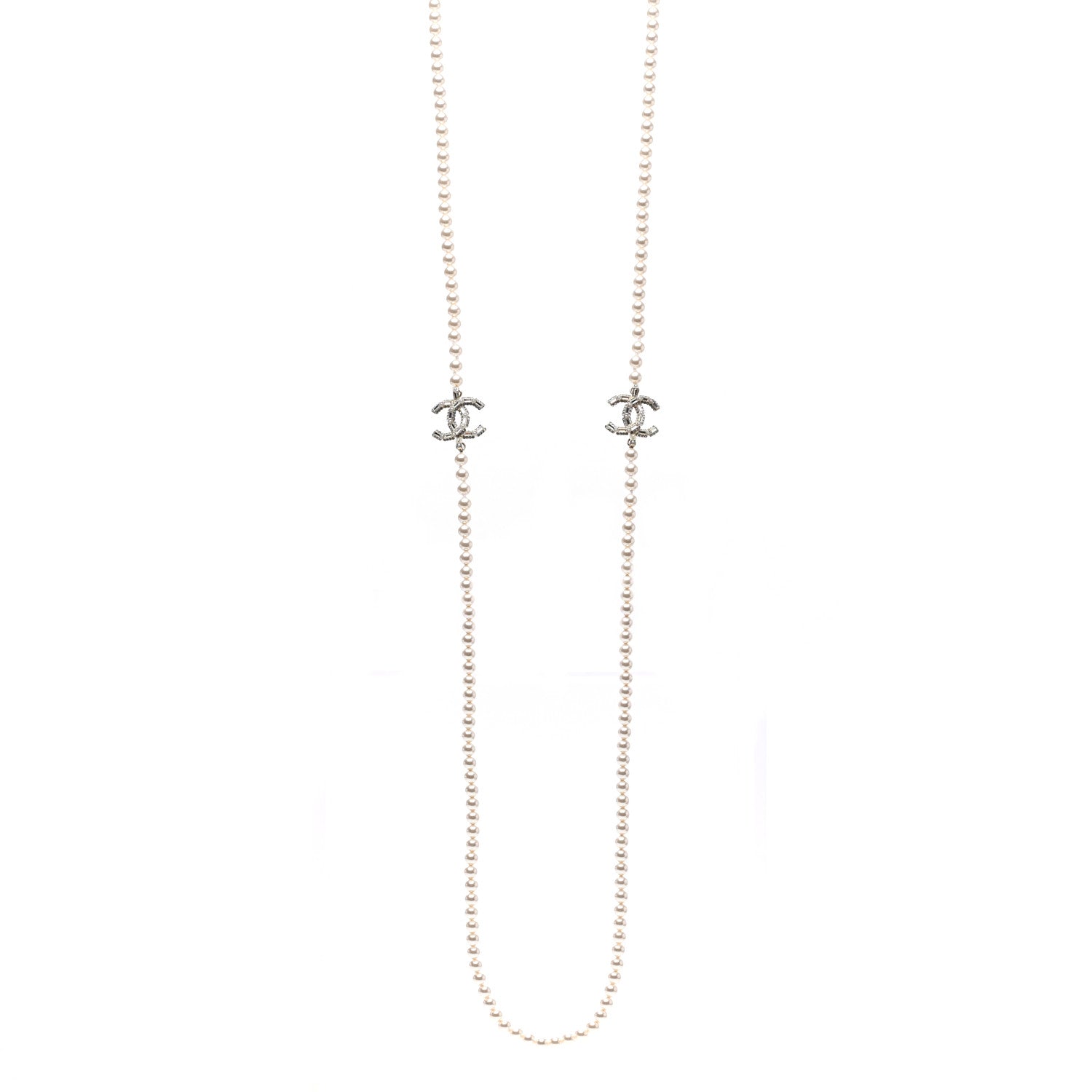 Chanel Pearl Baguette Crystal CC Long Necklace Gold 1 of 6