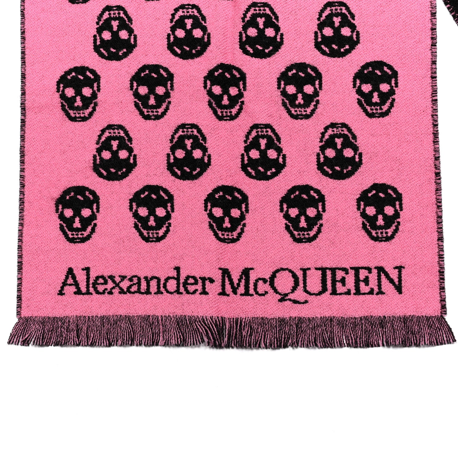 Alexander McQueen Wool Reversible Upside Down Skull Scarf Black Pink 3 of 4