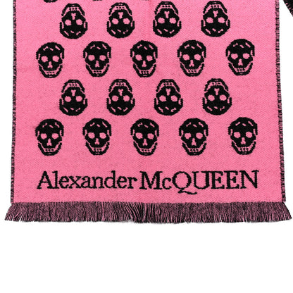 Alexander McQueen Wool Reversible Upside Down Skull Scarf Black Pink 3 of 4