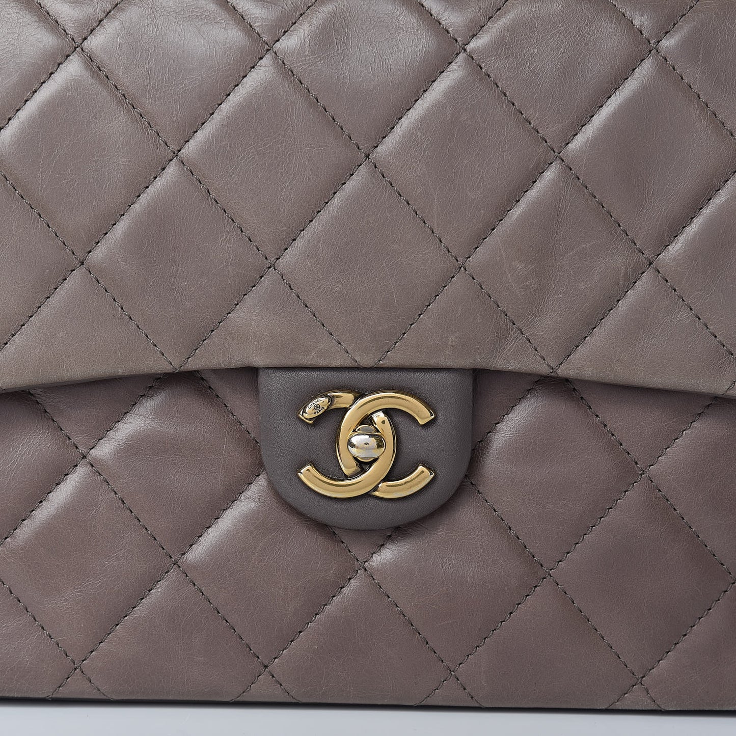 Glazed Calfskin Quilted Medium Gold Bar Top Handle Flap Dark Grey