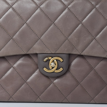 Chanel Glazed Calfskin Quilted Medium Gold Bar Top Handle Flap Dark Grey 13 of 14