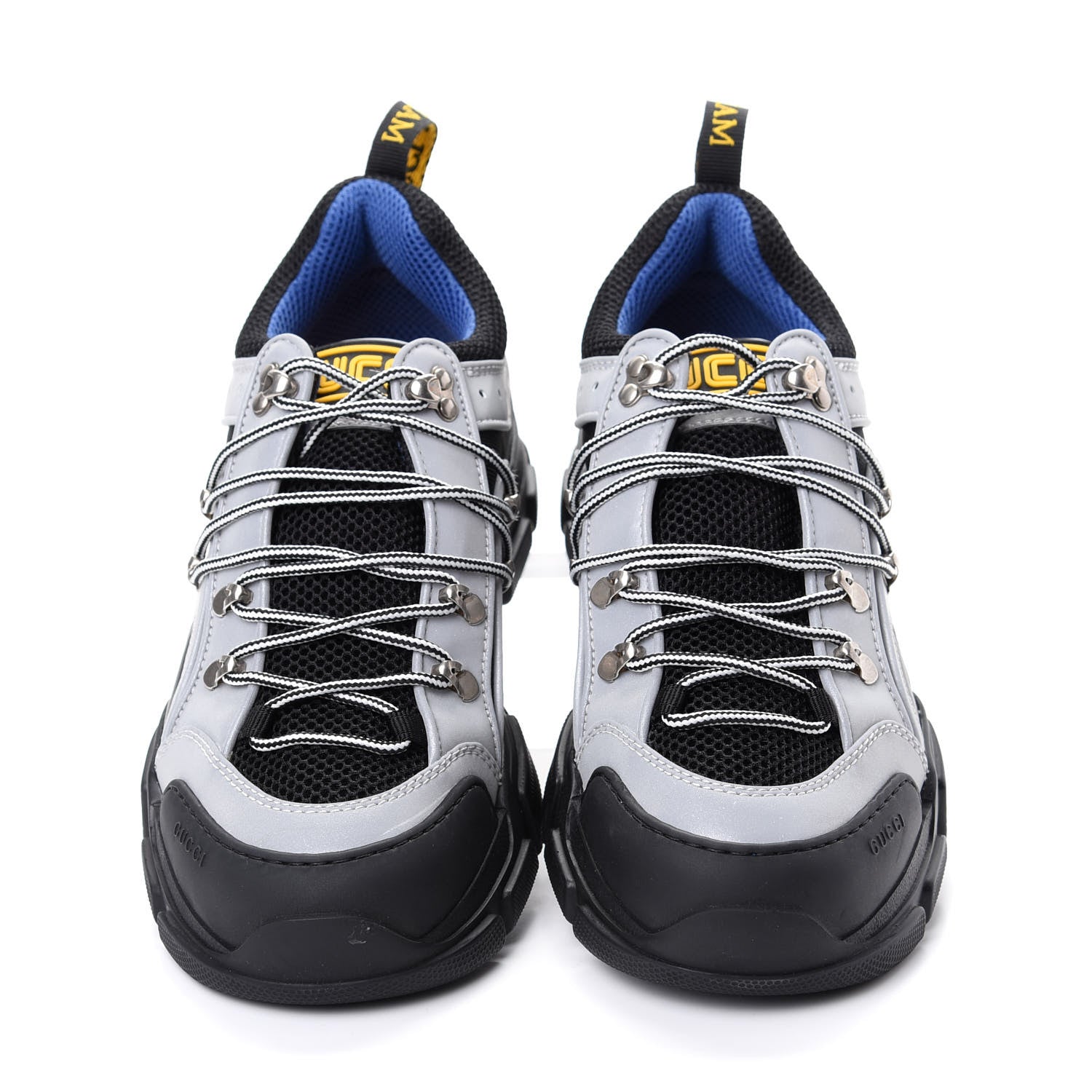 Gucci X SEGA Mesh Technical Canvas Calfskin Reflective Mens Flashtrek Sneakers 9 Silver Black 5 of 9