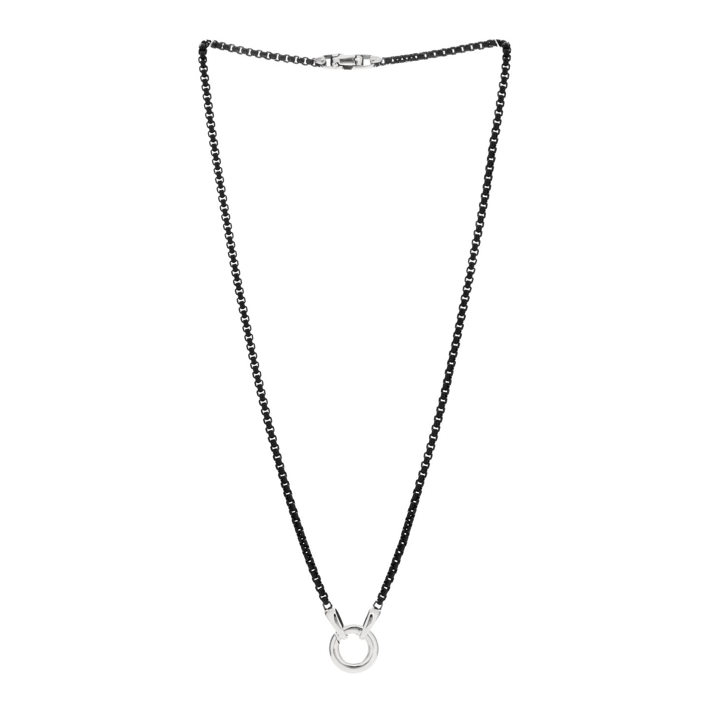 Sterling Silver Stainless Steel 2.7mm Smooth Amulet Box Chain Necklace Black