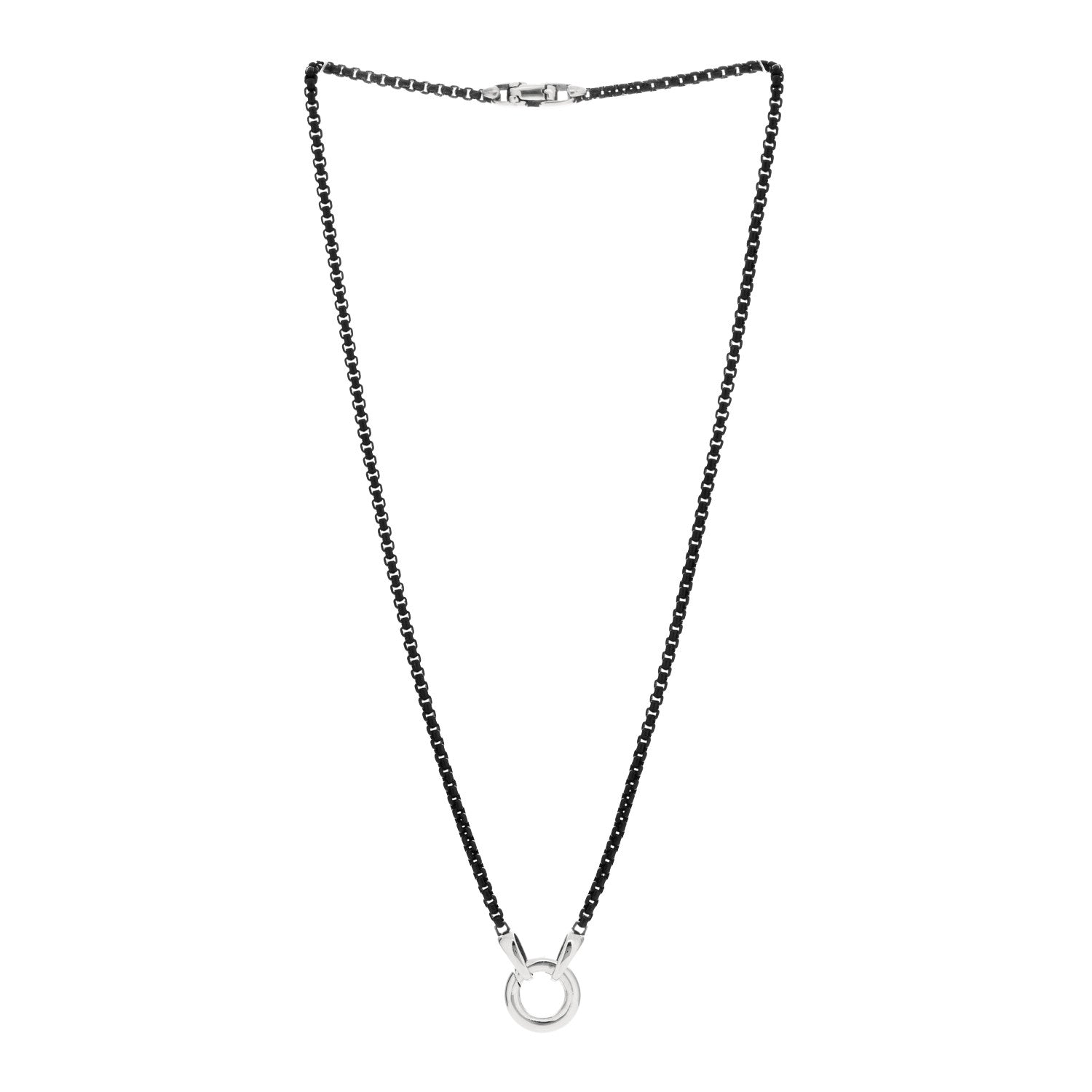 David Yurman Sterling Silver Stainless Steel 2.7mm Smooth Amulet Box Chain Necklace Black 2 of 3