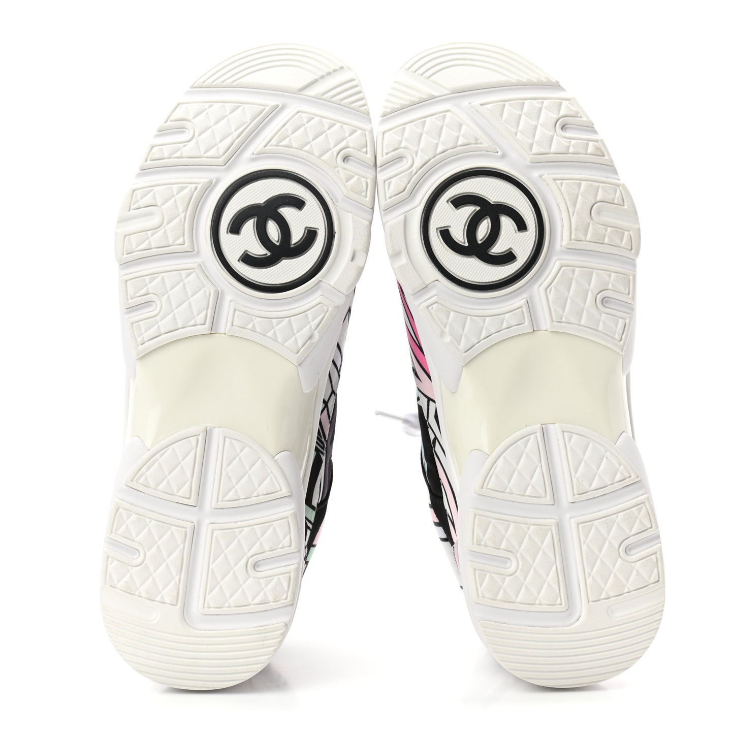 Suede Calfskin Nylon Geometric Print CC Sneakers 39 White Multicolor