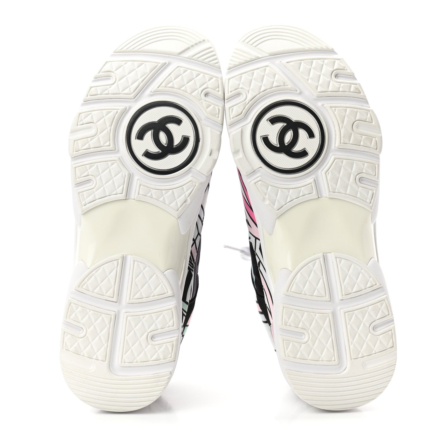 Chanel Suede Calfskin Nylon Geometric Print CC Sneakers 39 White Multicolor 5 of 10