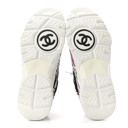 Chanel Suede Calfskin Nylon Geometric Print CC Sneakers 39 White Multicolor 5 of 10