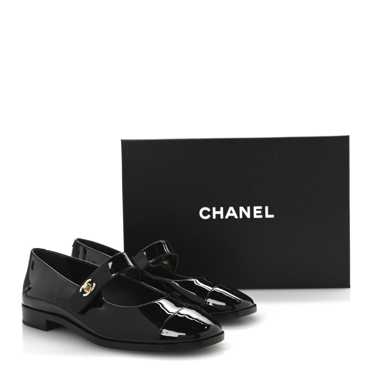 Patent Calfskin Mary Janes Flats 38 Black
