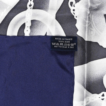 Hermes Silk Please Check In Scarf 90 Marine Black White 4 of 7