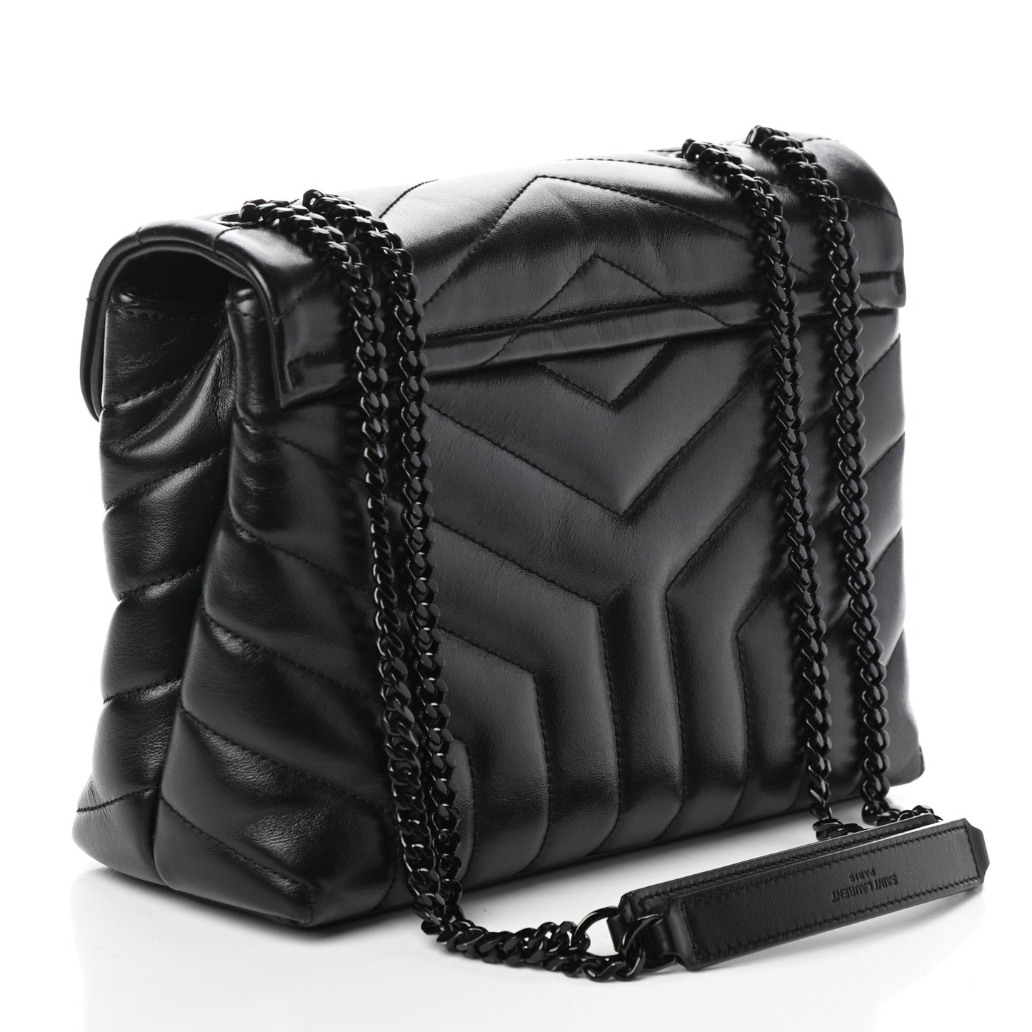 Calfskin Y Quilted Monogram Small Loulou Chain Satchel Black