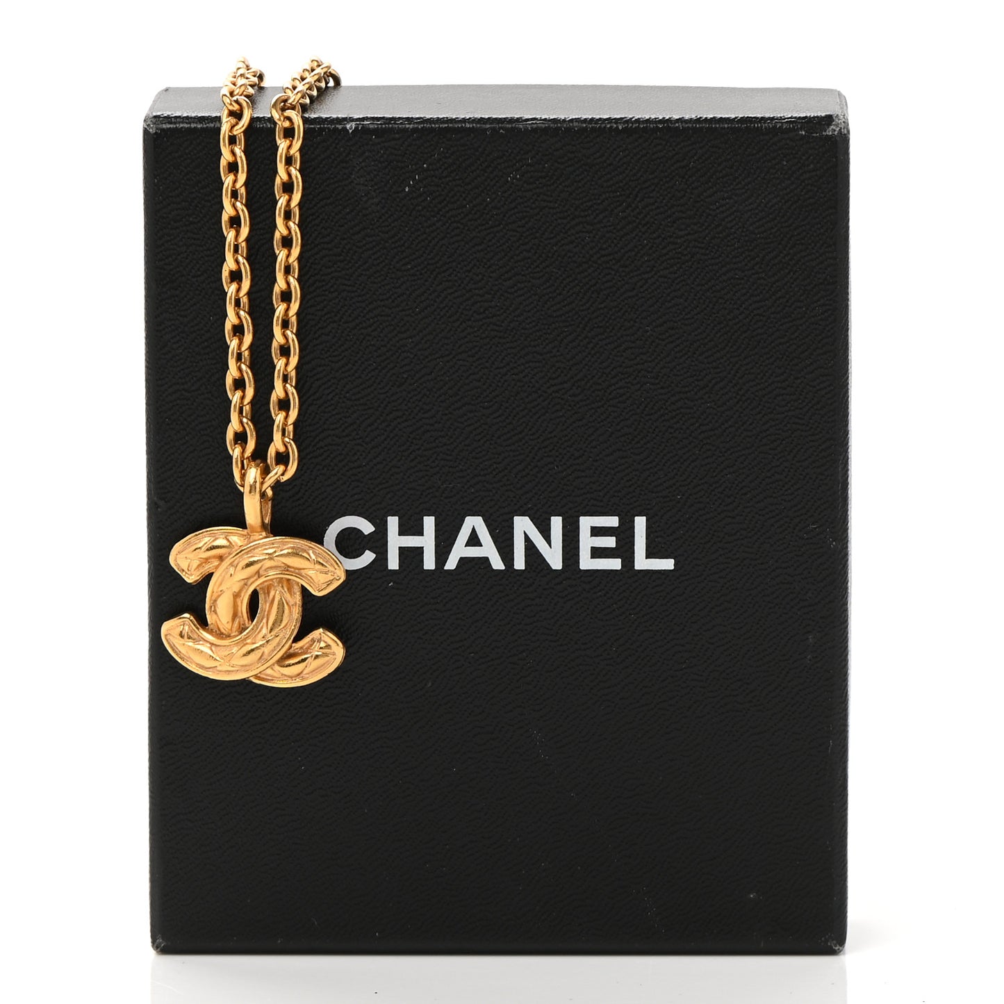 Quilted CC Chain Necklace Gold