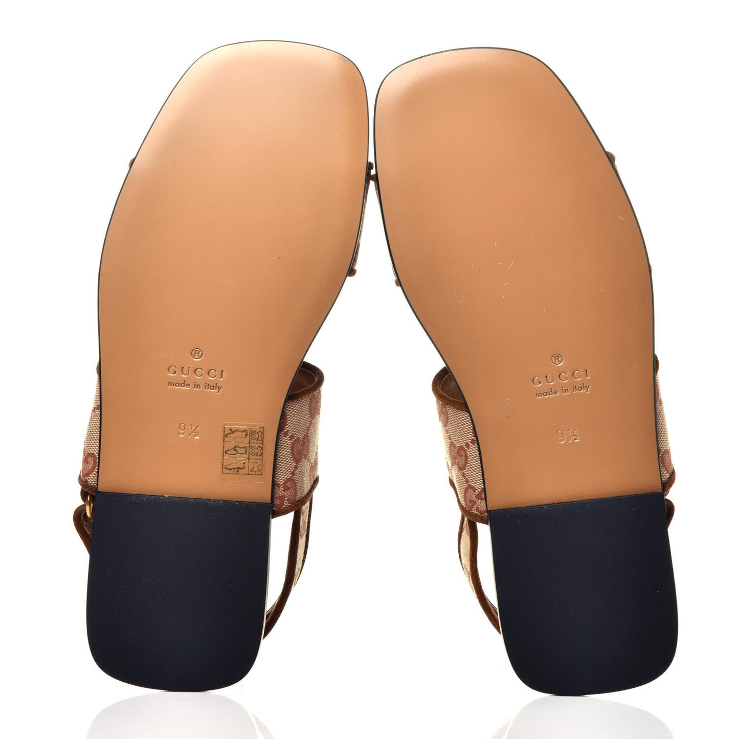 Canvas GG Monogram Mens Slingback Flat Sandals 9.5 Beige Ruggine Cuir